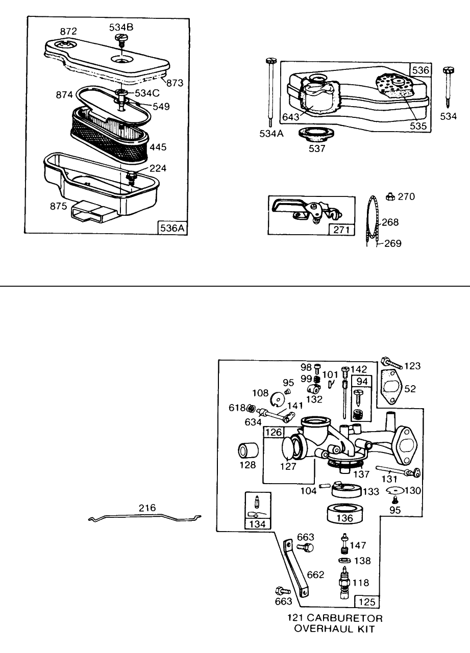 Carburetors,air Cleaner Grps Diagram and Parts List for 190705-5636-XX  Briggs and Stratton Engine